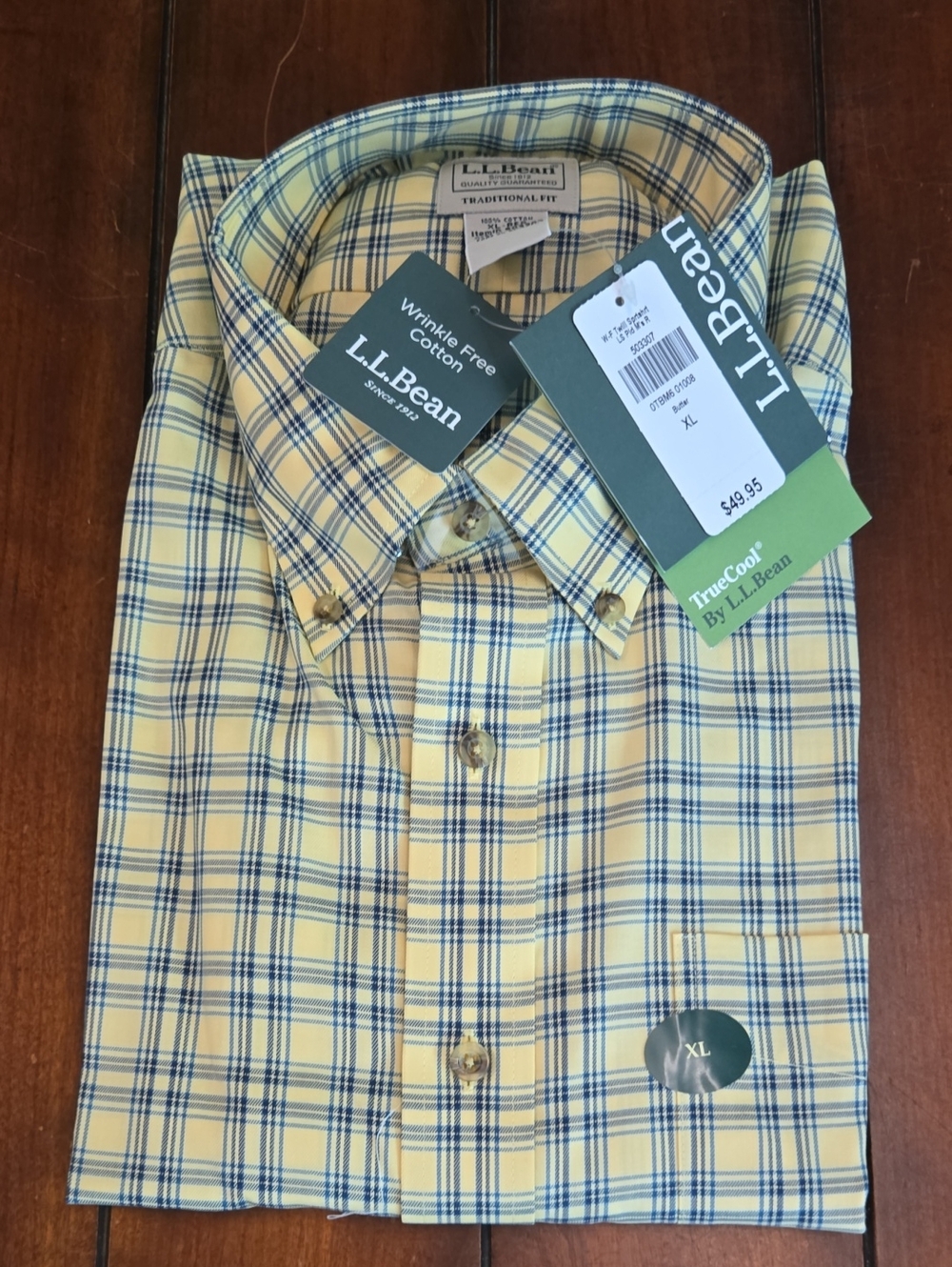 L.L. Bean Men's Yellow and Navy Plaid Button-Down Shirt